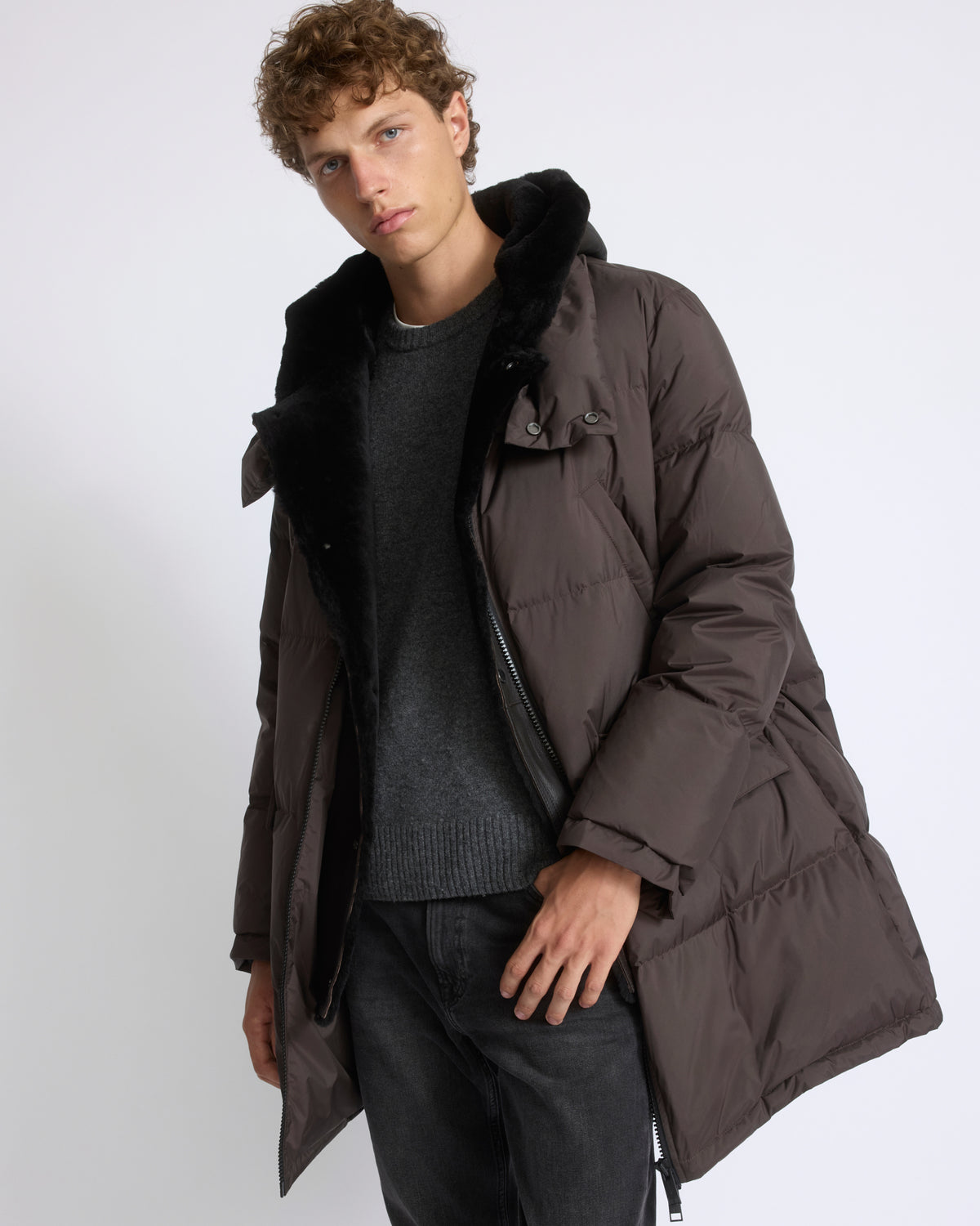 Down jacket with lambskin shearling bib - Yves Salomon - New Fall/Winter Collection