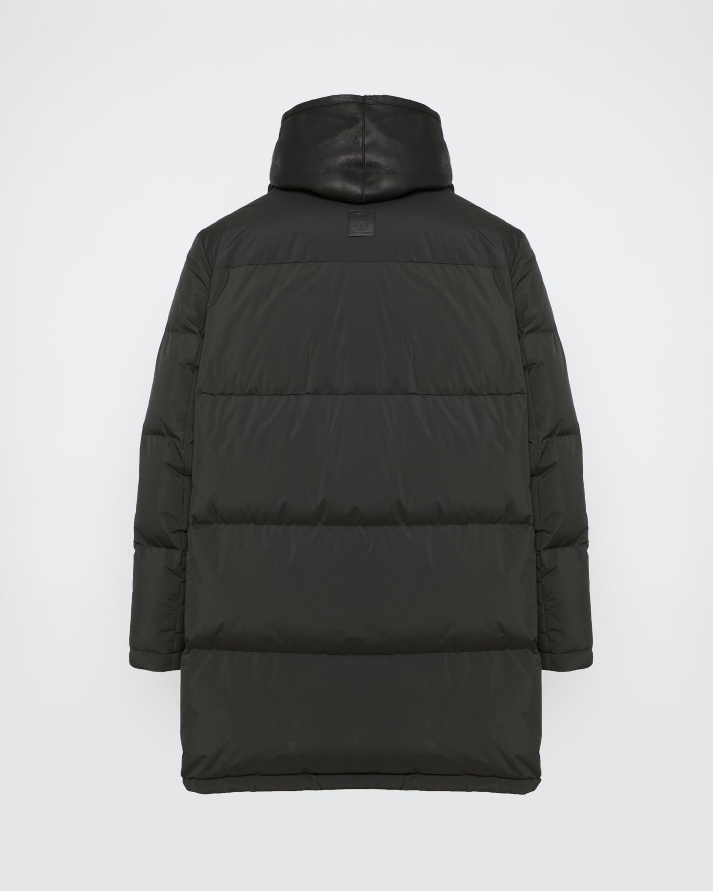 Down jacket with lambskin shearling bib