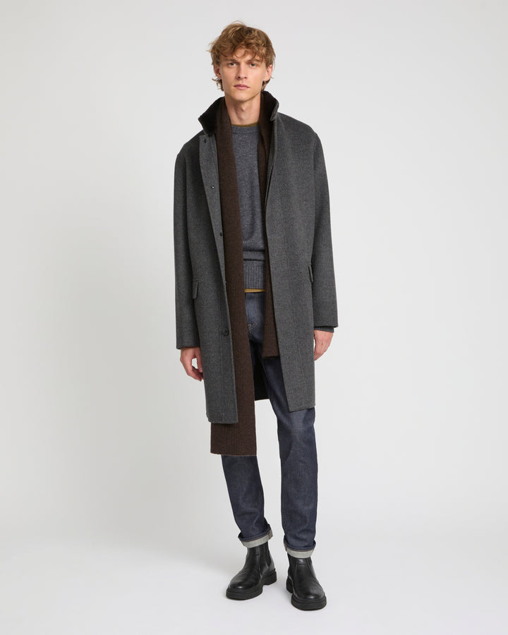 Double-sided wool-cashmere fabric coat with mink collar -Yves Salomon