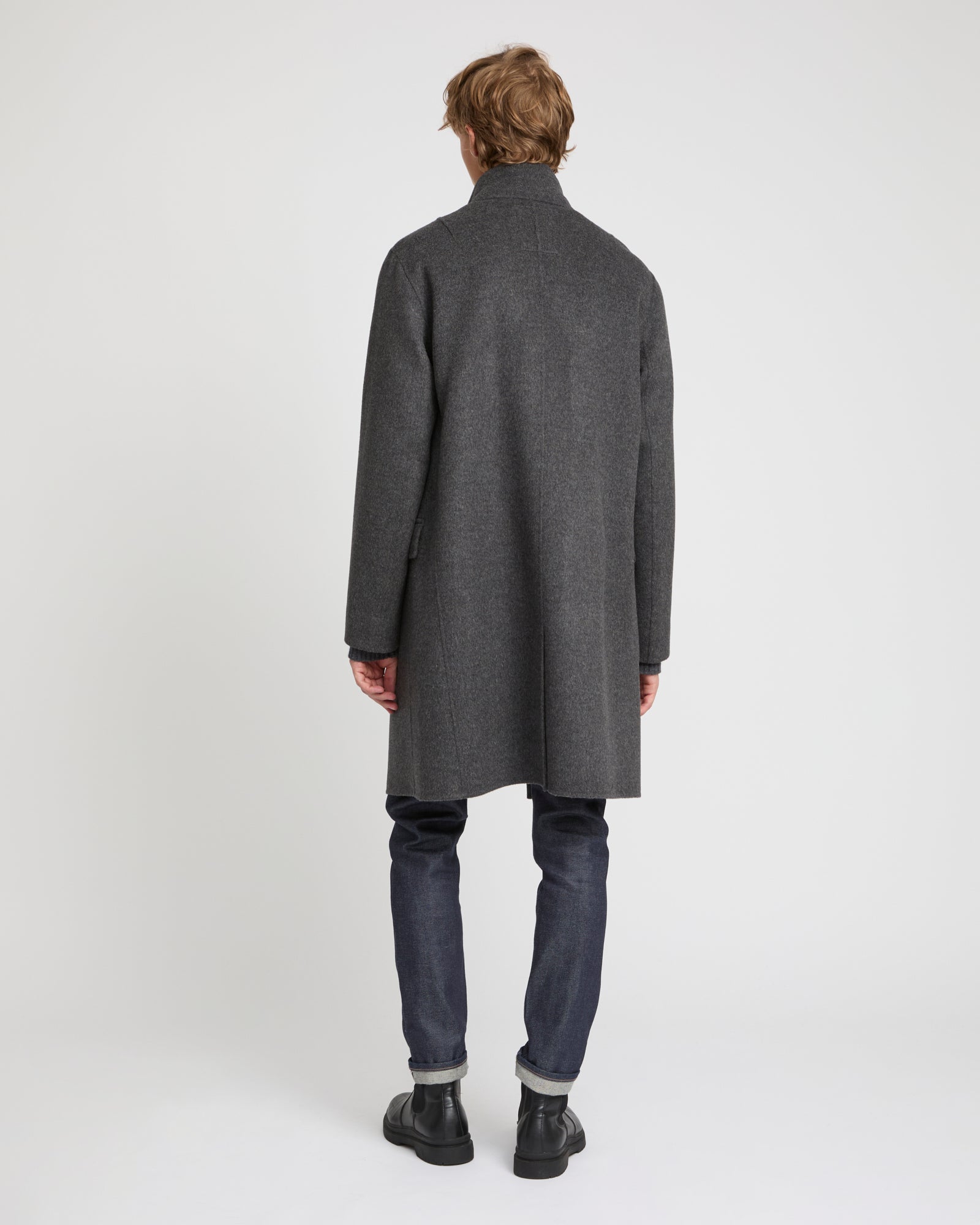 Double-sided wool-cashmere fabric coat with mink collar -Yves Salomon
