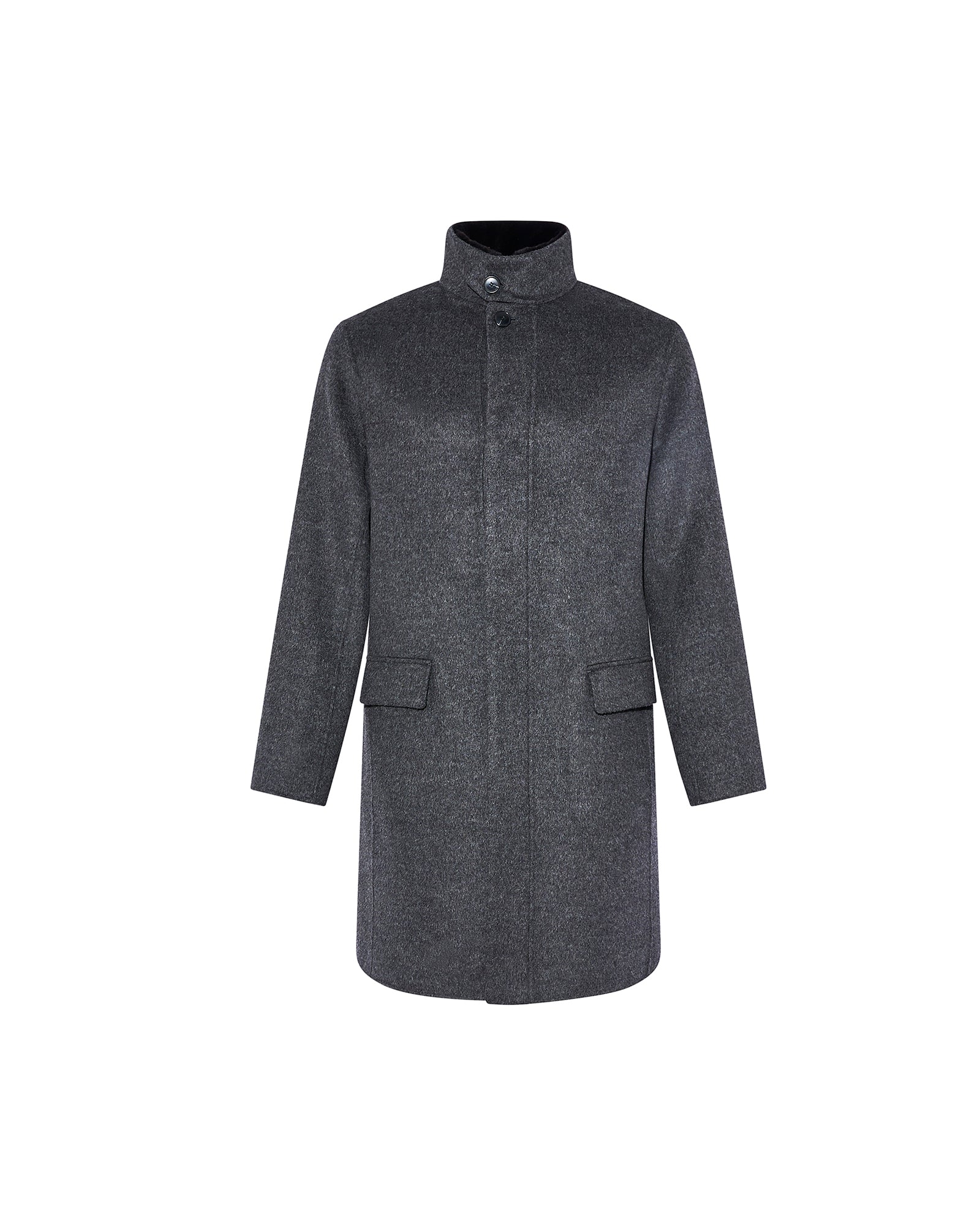 Double-sided wool-cashmere fabric coat with mink collar -Yves Salomon