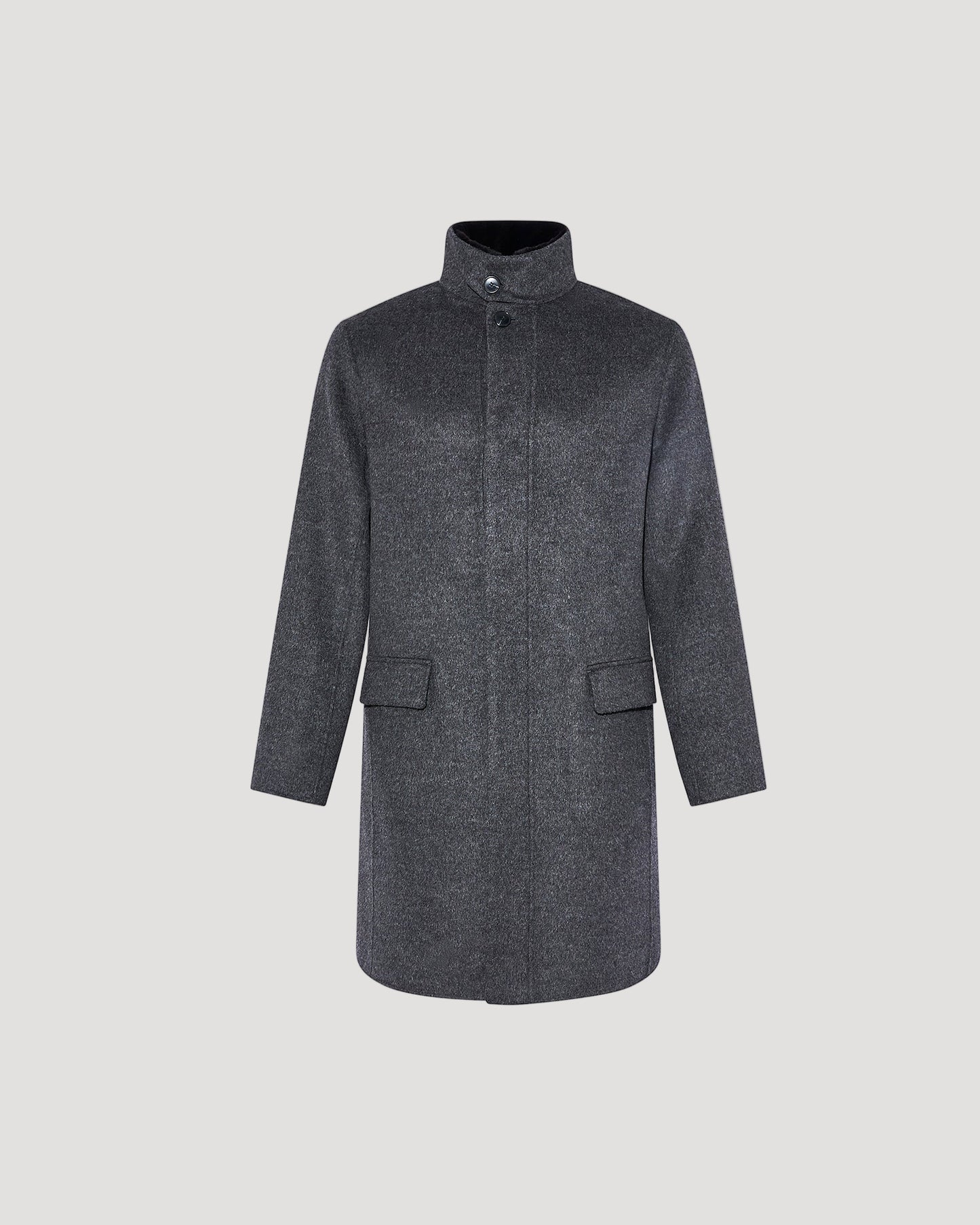 Double-sided wool-cashmere fabric coat with mink collar