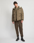 Down jacket in technical fabric and lambskin shearling