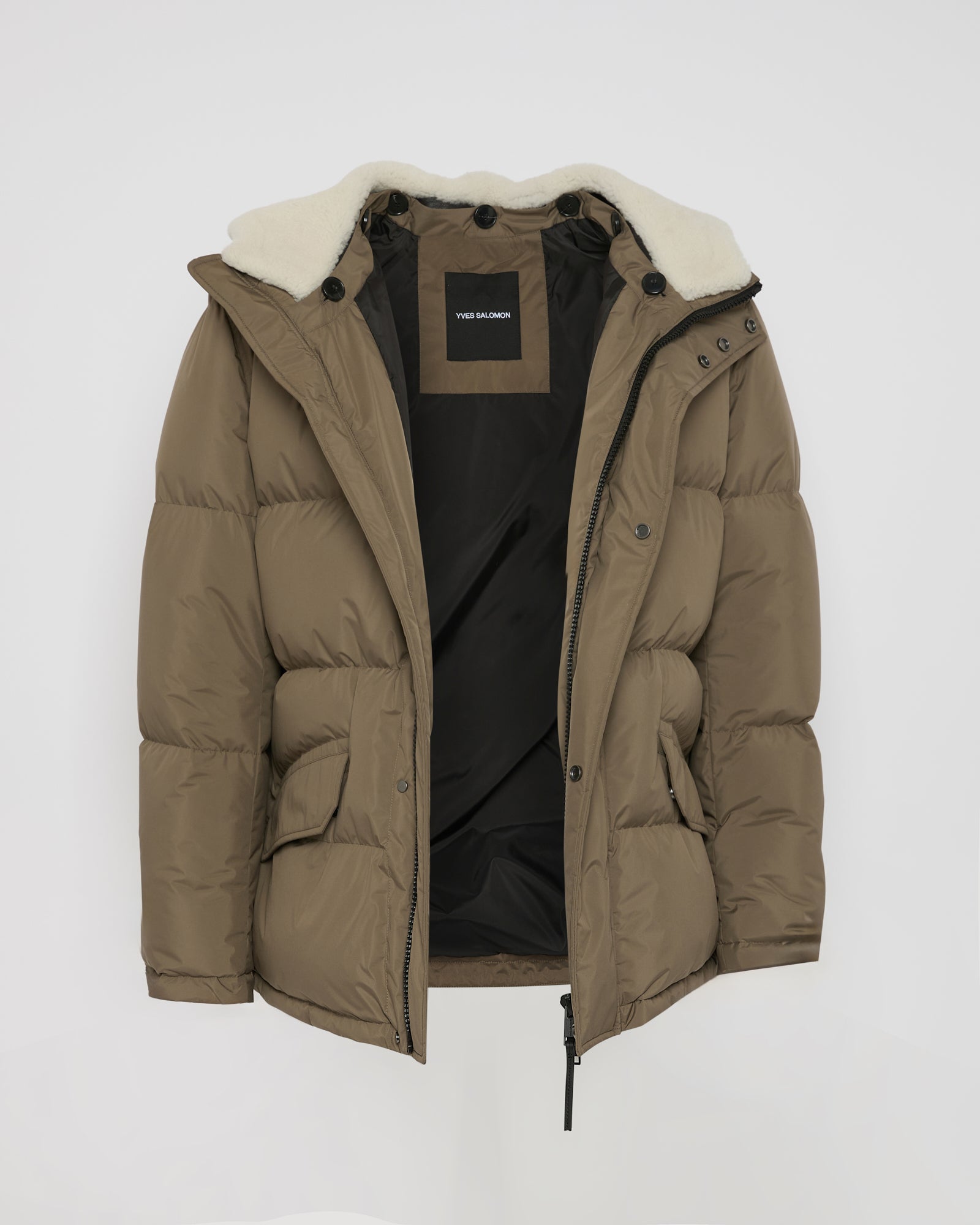 Down jacket in technical fabric and lambskin shearling -Yves Salomon