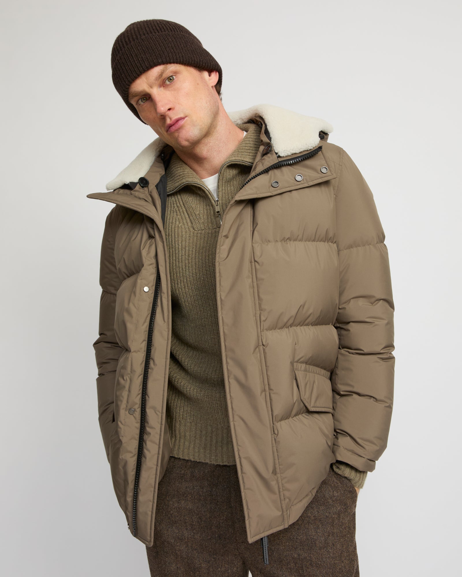 Down jacket in technical fabric and lambskin shearling -Yves Salomon