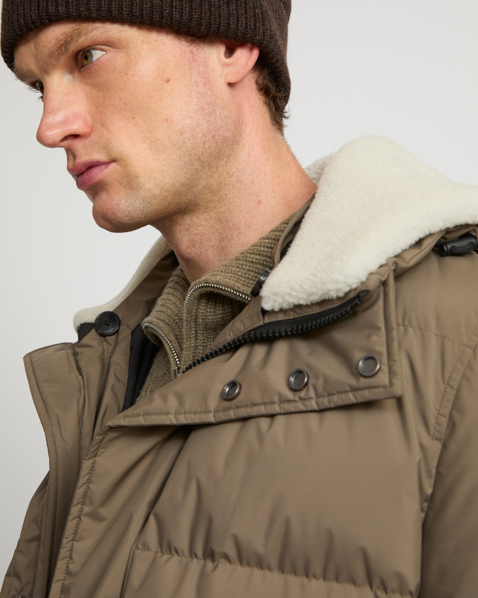 Down jacket in technical fabric and lambskin shearling -Yves Salomon