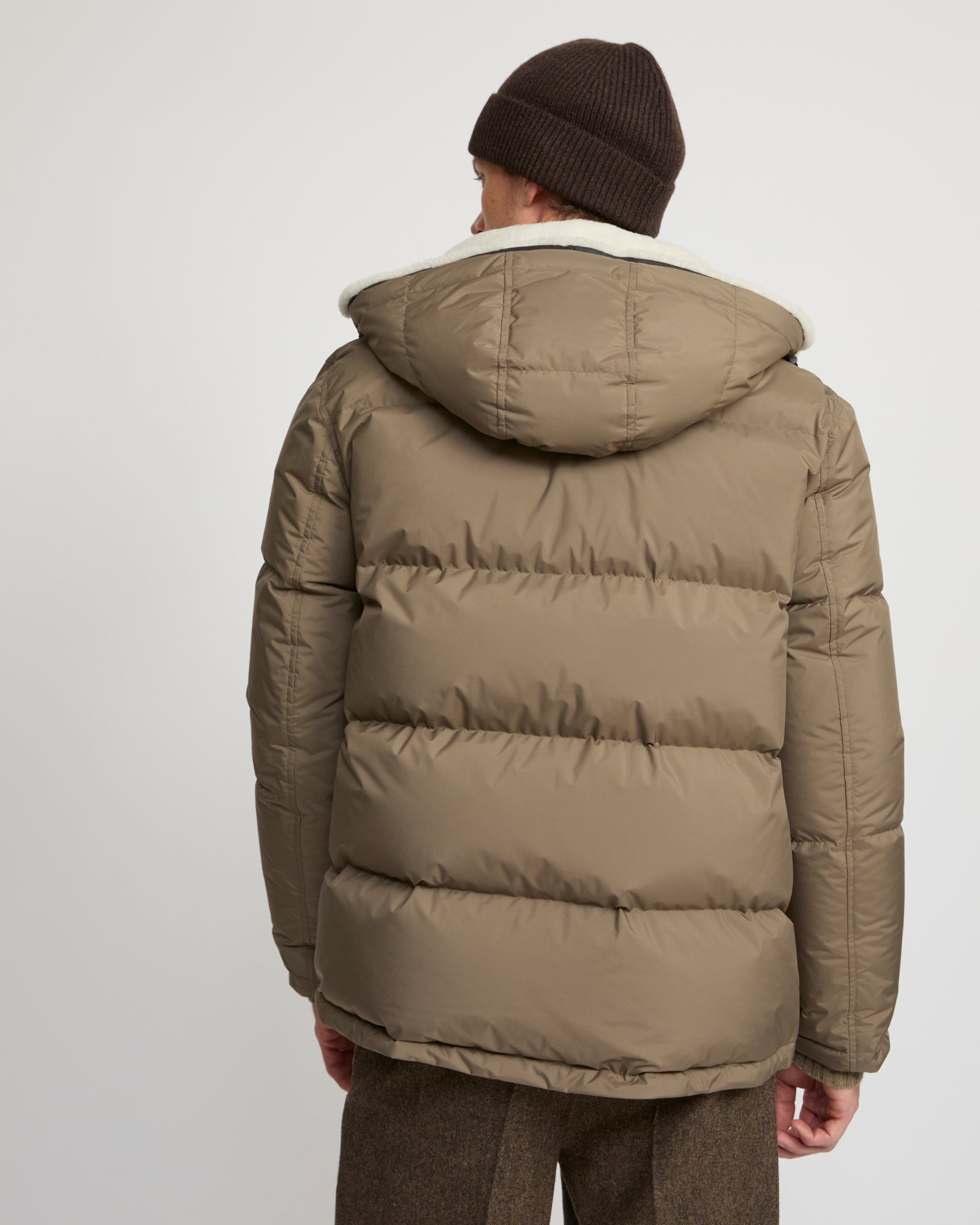 Down jacket in technical fabric and lambskin shearling -Yves Salomon