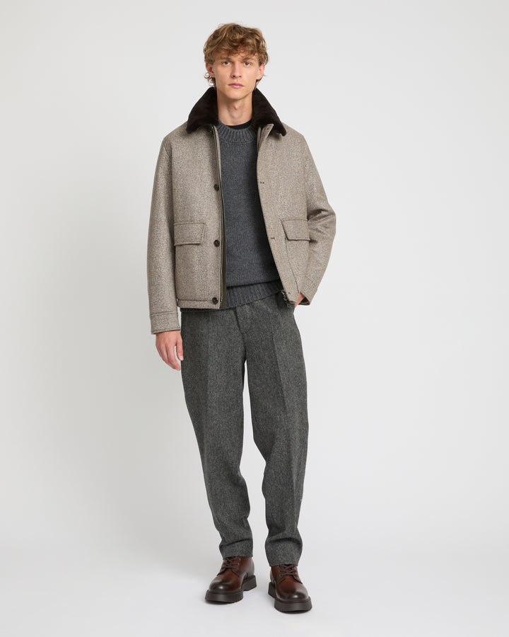 Chevron woollen fabric jacket with mink collar -Yves Salomon