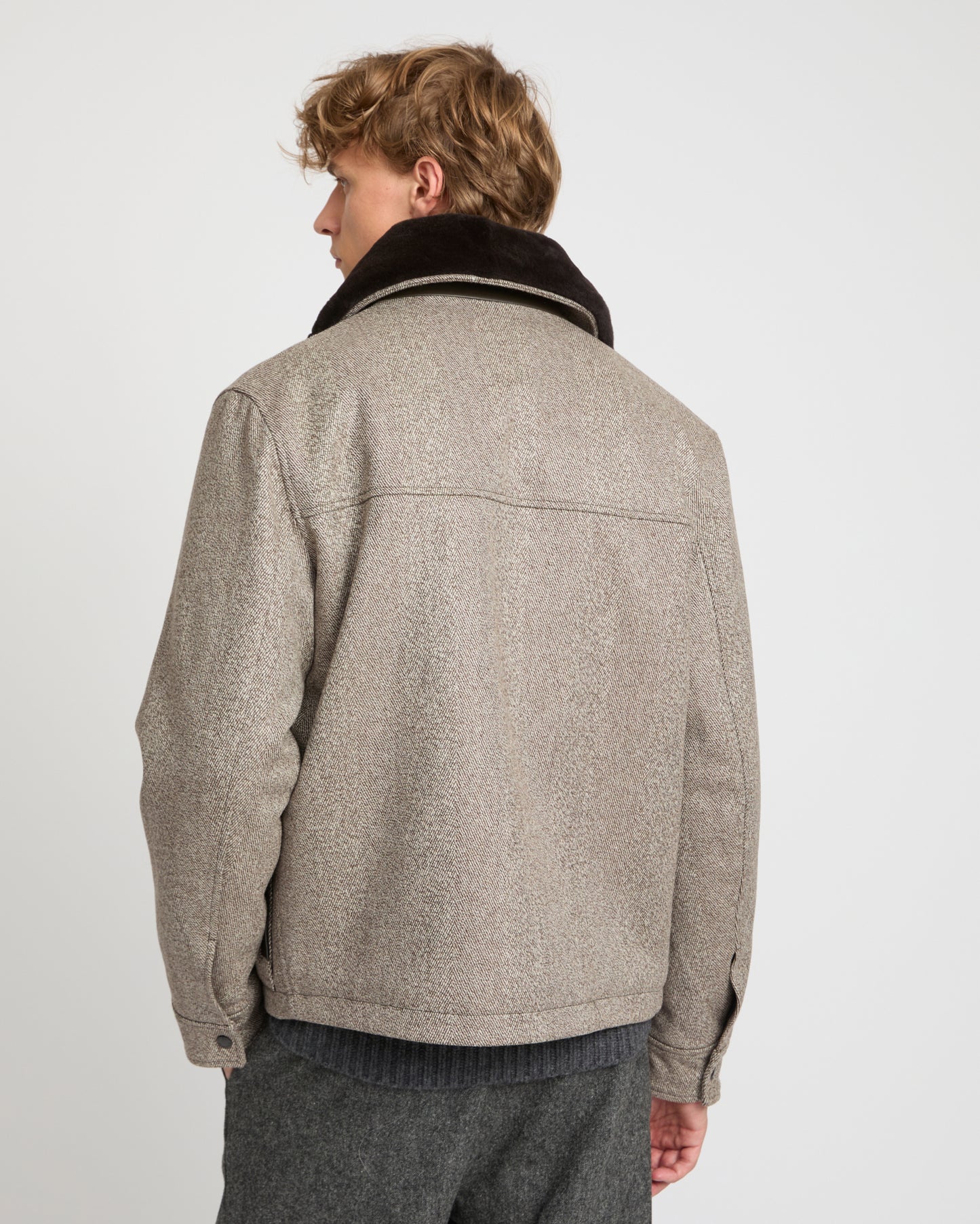 Chevron woollen fabric jacket with mink collar -Yves Salomon