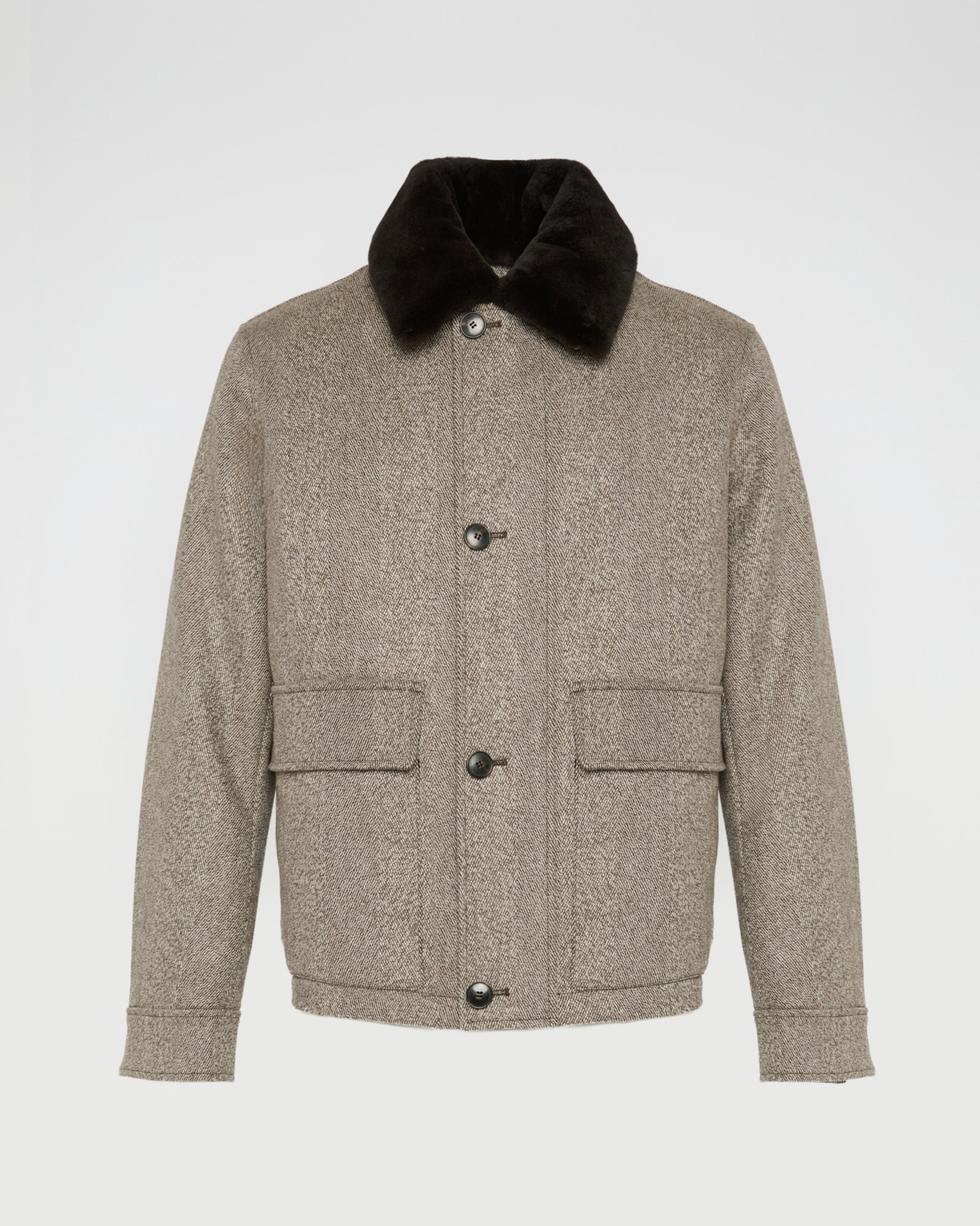 Chevron woollen fabric jacket with mink collar -Yves Salomon