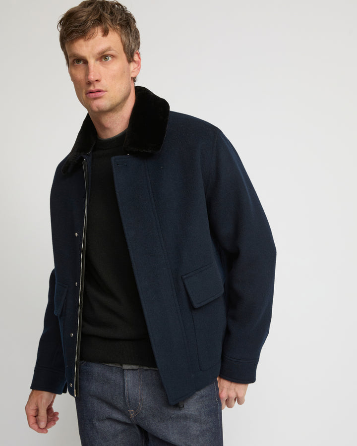 Jacket in double-sided wool-cashmere fabric with mink collar -Yves Salomon