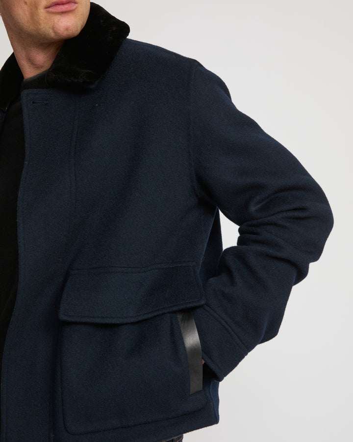 Jacket in double-sided wool-cashmere fabric with mink collar -Yves Salomon