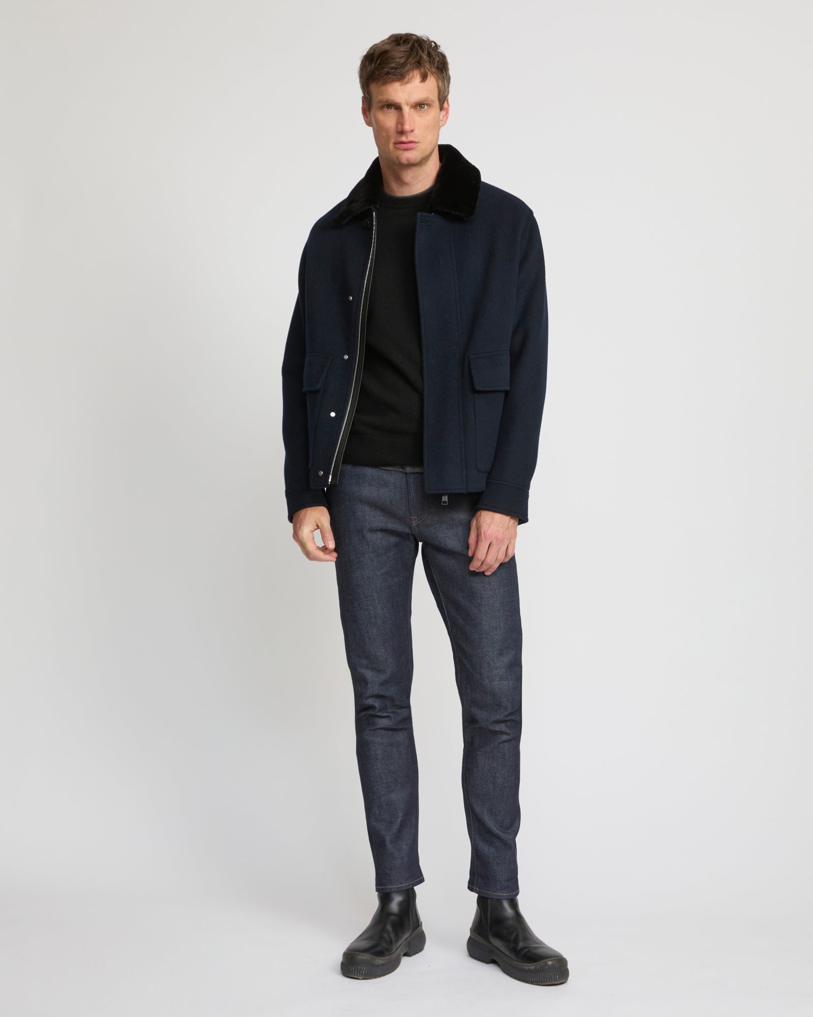Jacket in double-sided wool-cashmere fabric with mink collar -Yves Salomon