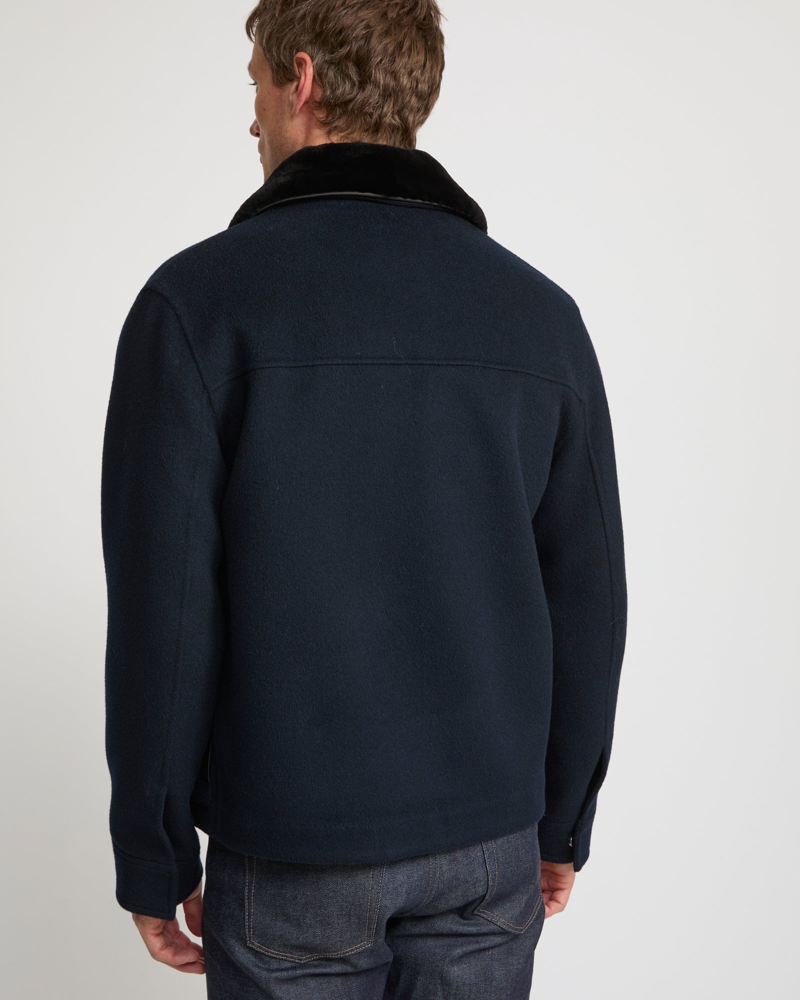 Jacket in double-sided wool-cashmere fabric with mink collar -Yves Salomon