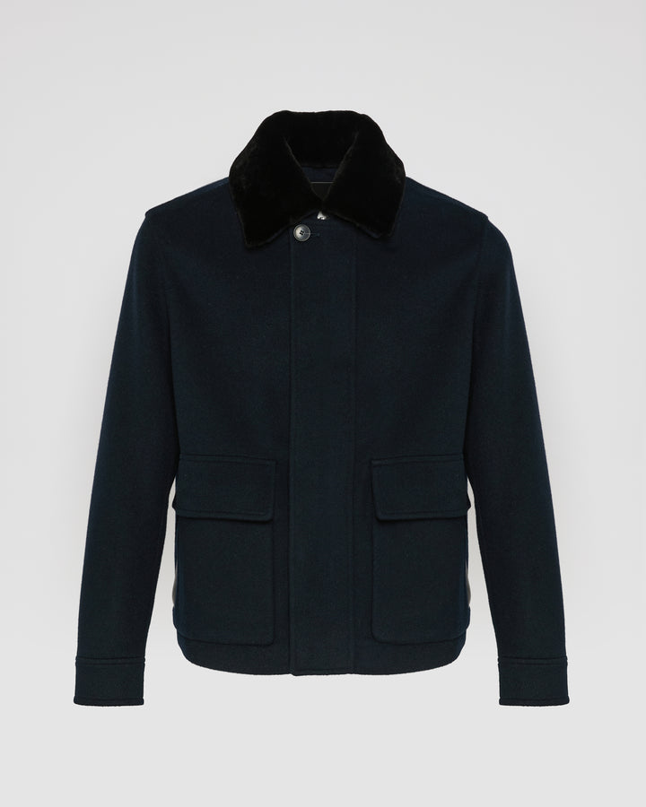 Jacket in double-sided wool-cashmere fabric with mink collar