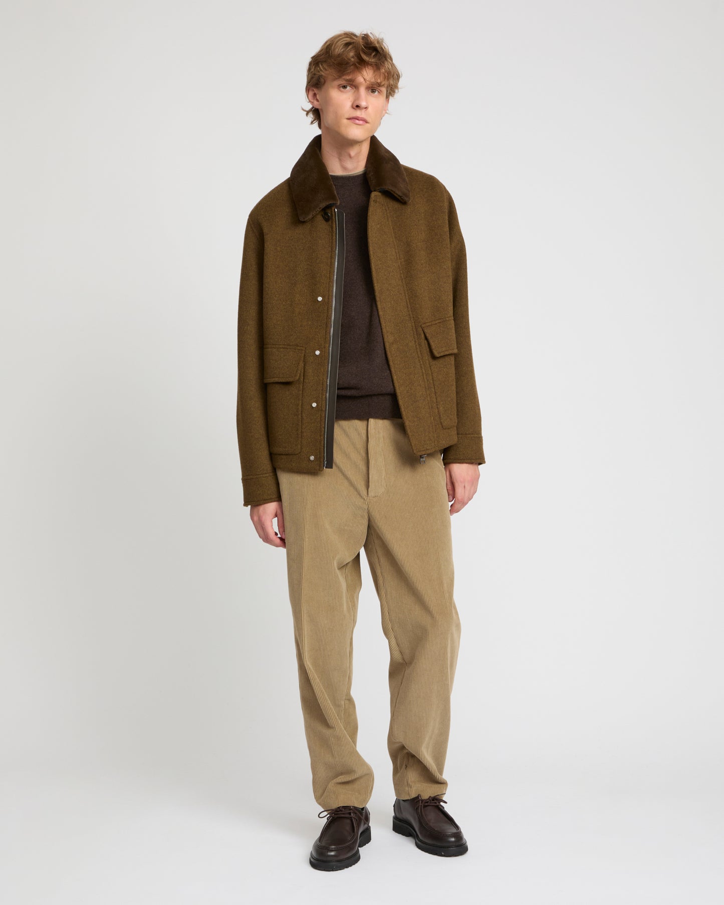 Jacket in double-sided wool-cashmere fabric with mink collar -Yves Salomon