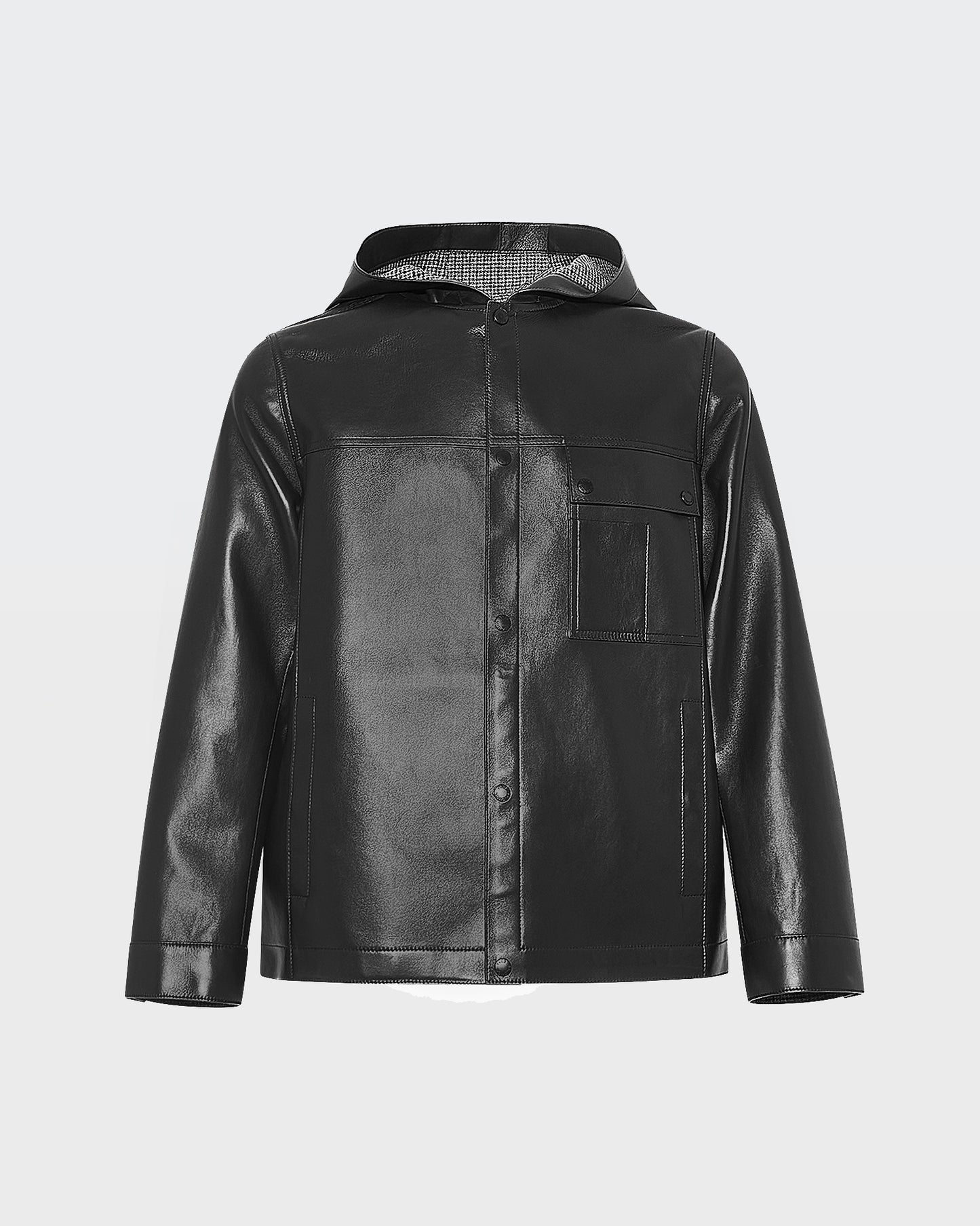 Flannel lined leather hoodie