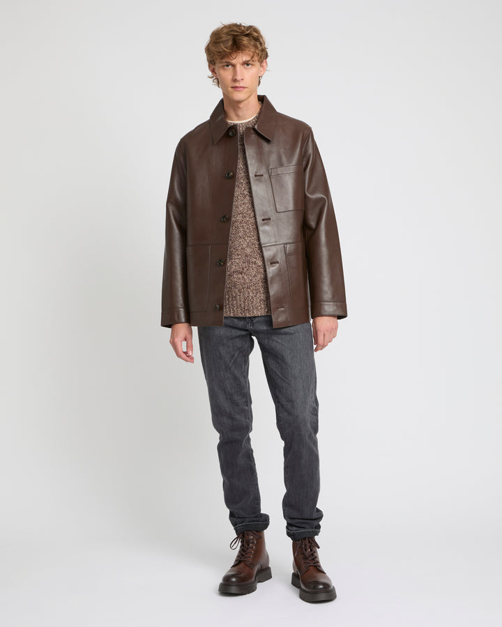 Flannel lined leather overshirt -Yves Salomon