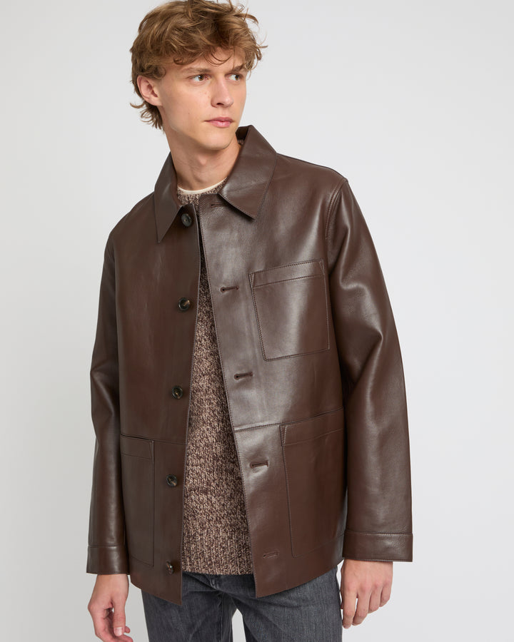 Flannel lined leather overshirt -Yves Salomon