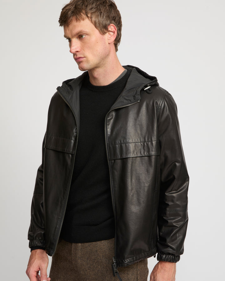 Reversible baby calfskin hoodie
