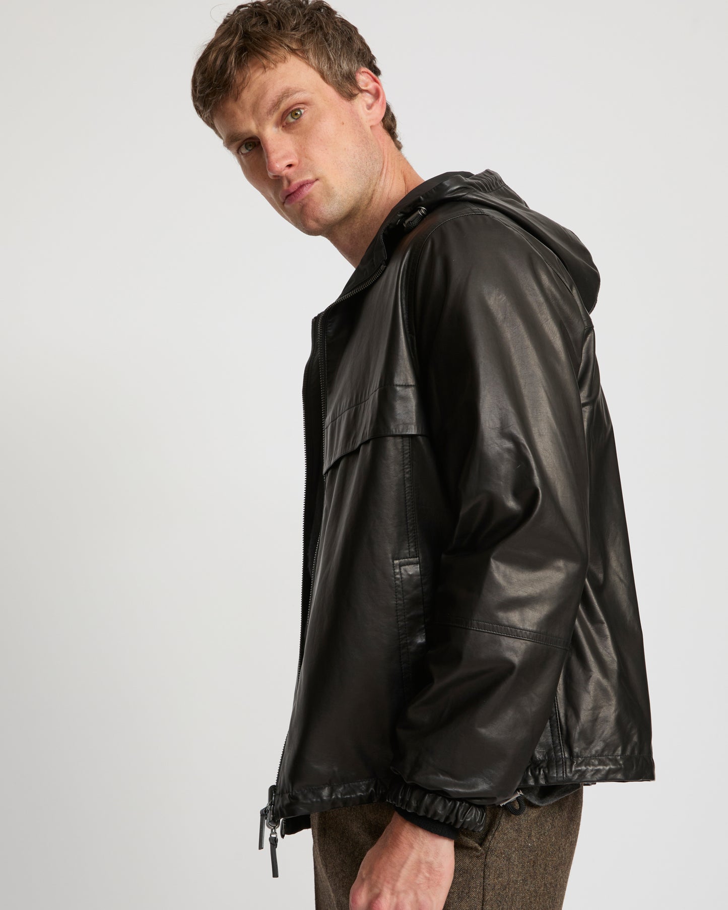 Reversible baby calfskin hoodie