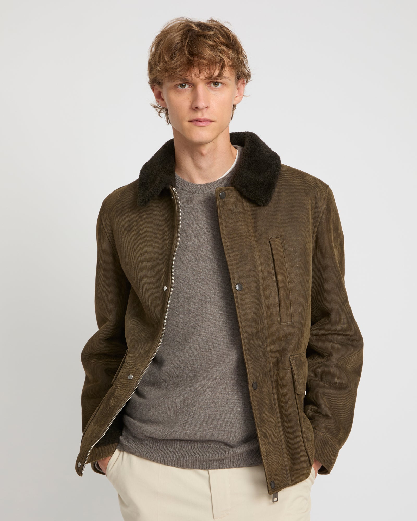 Ribbed leather and lambskin shearling jacket -Yves Salomon