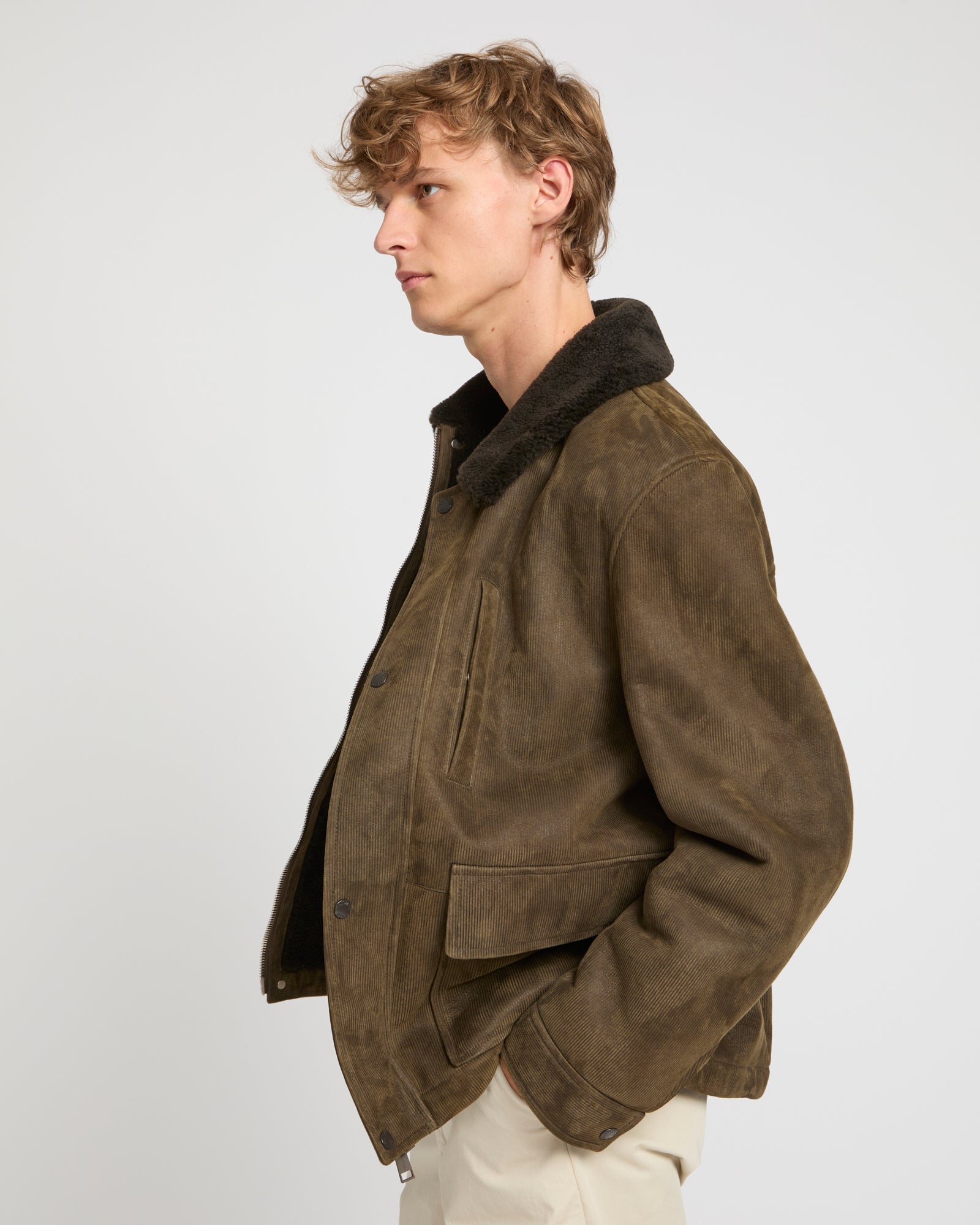 Ribbed leather and lambskin shearling jacket -Yves Salomon