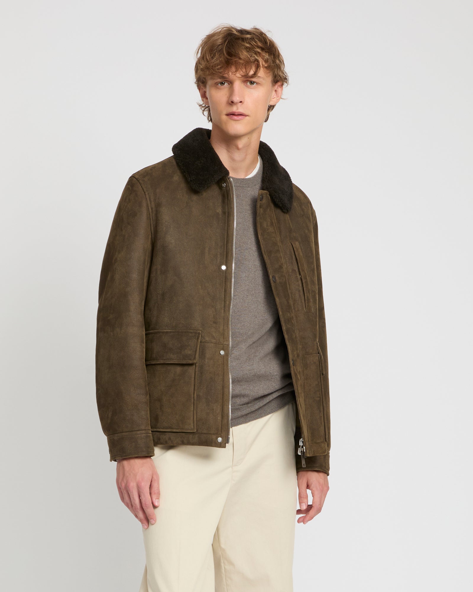 Ribbed leather and lambskin shearling jacket -Yves Salomon