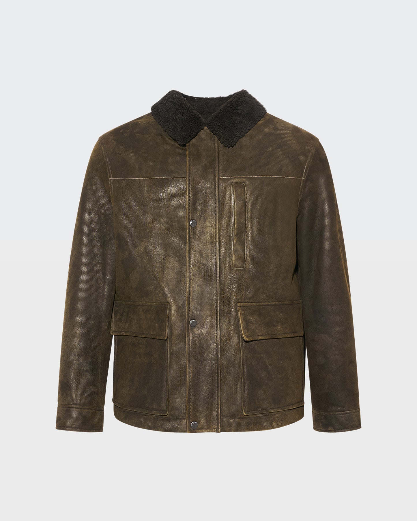 Ribbed leather and lambskin shearling jacket
