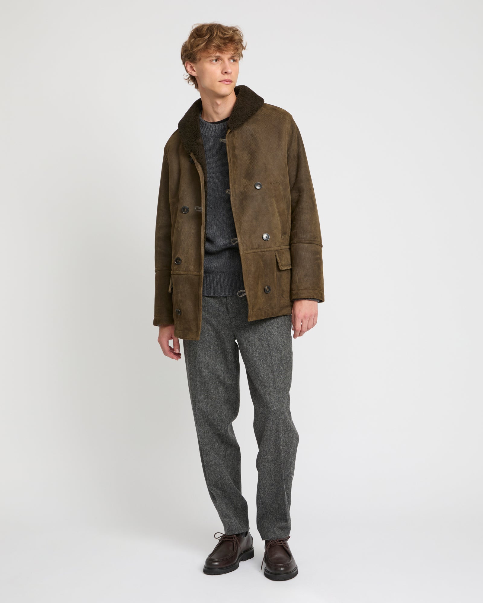 Ribbed leather and lambskin shearling fur-lined jacket -Yves Salomon