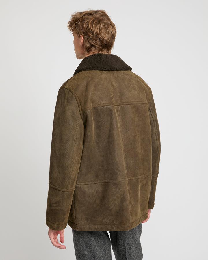 Ribbed leather and lambskin shearling fur-lined jacket -Yves Salomon