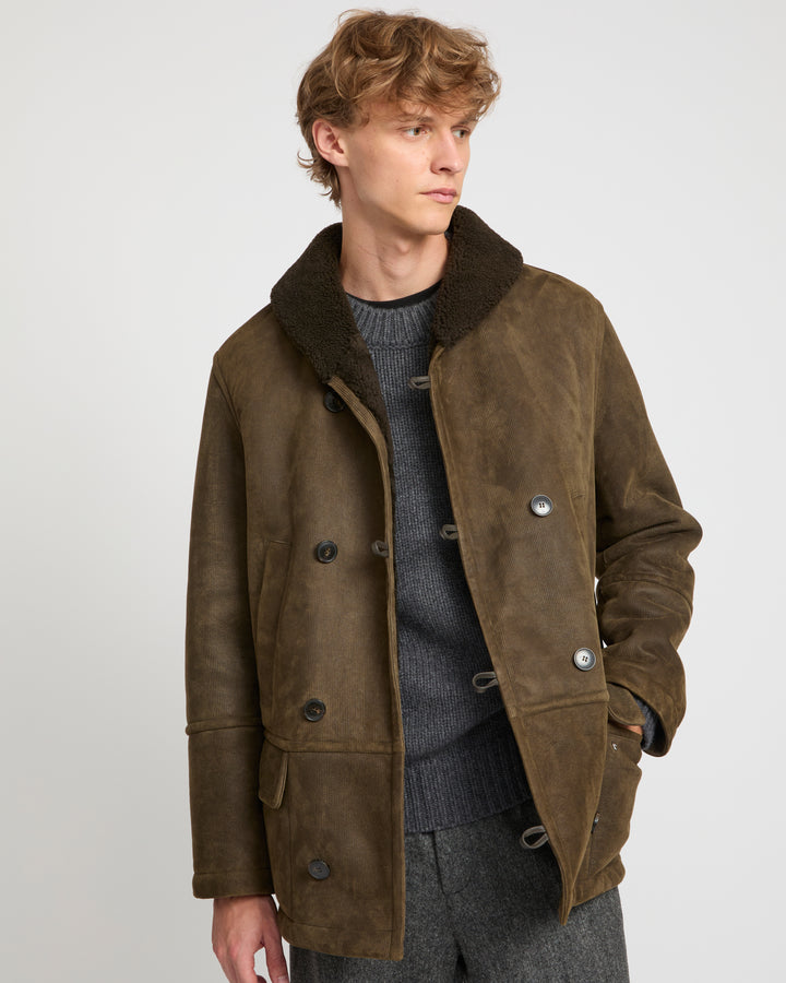 Ribbed leather and lambskin shearling fur-lined jacket -Yves Salomon