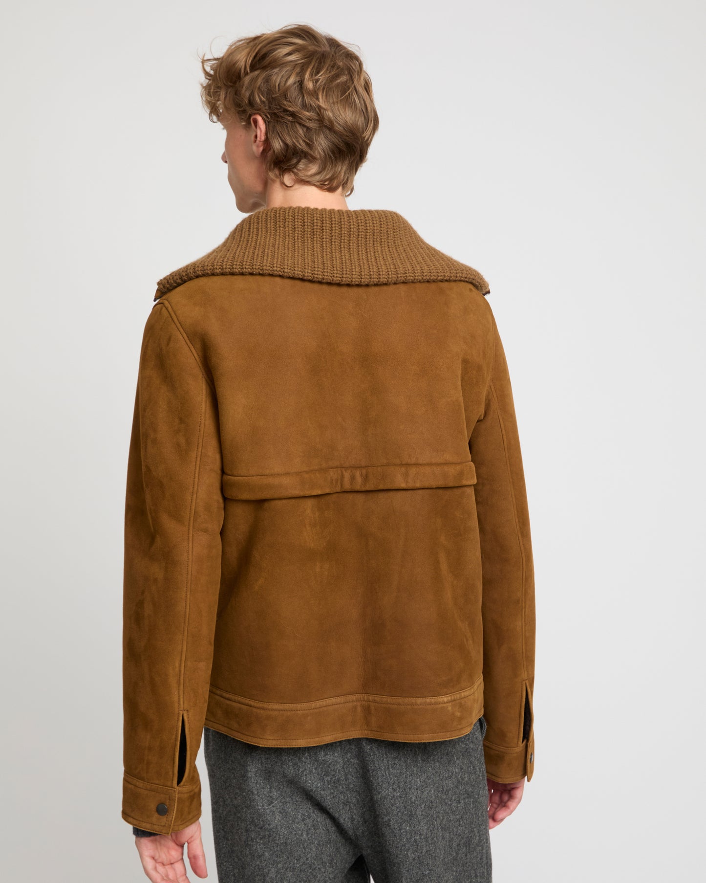 Knit collar lambskin shearling jacket -Yves Salomon