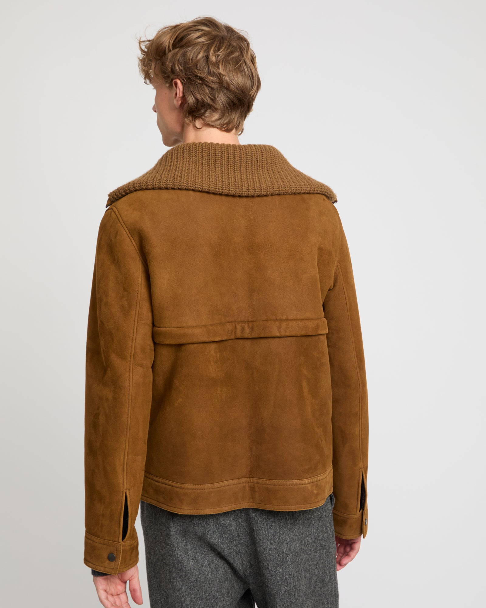 Knit collar lambskin shearling jacket -Yves Salomon