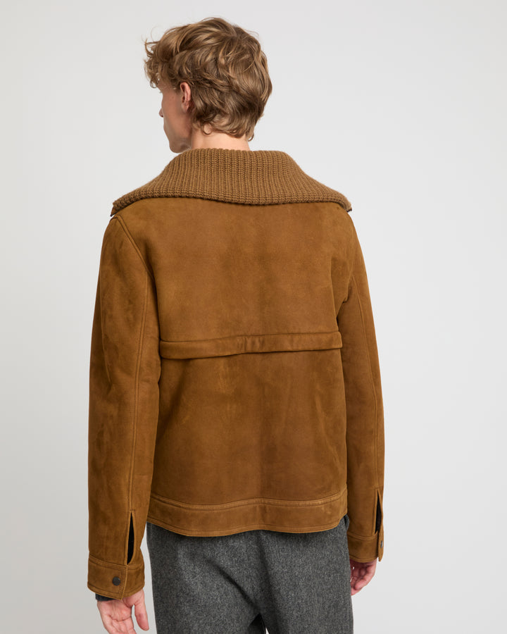 Knit collar lambskin shearling jacket -Yves Salomon