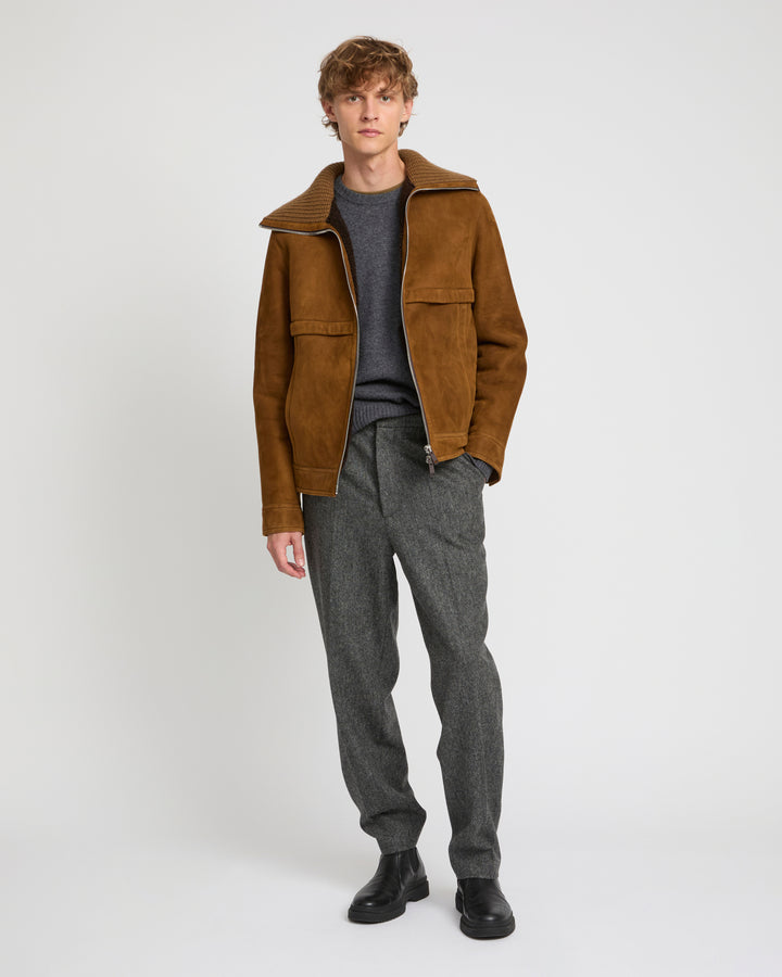 Knit collar lambskin shearling jacket -Yves Salomon