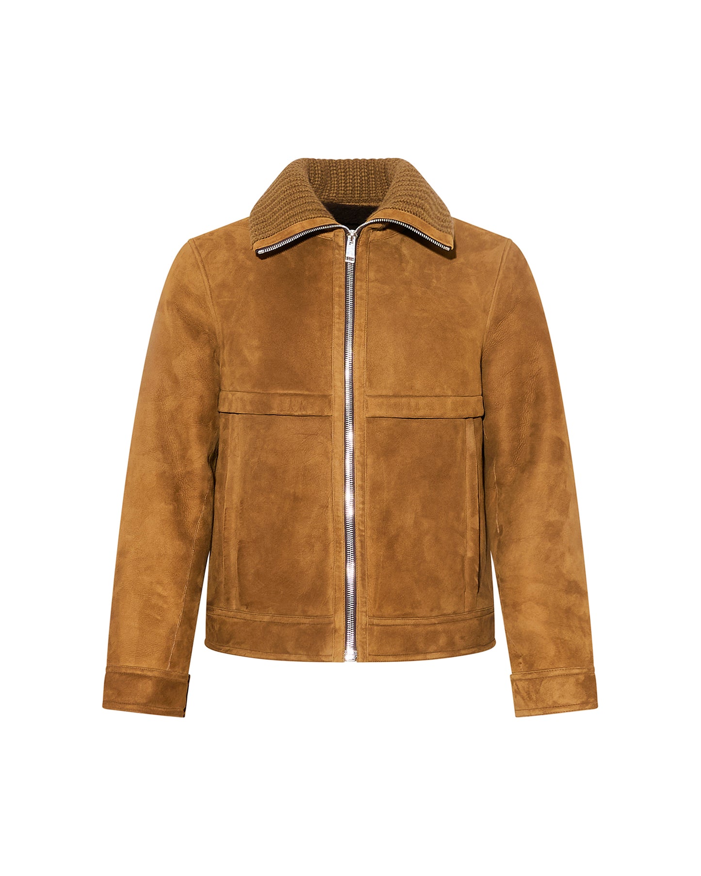 Knit collar lambskin shearling jacket -Yves Salomon