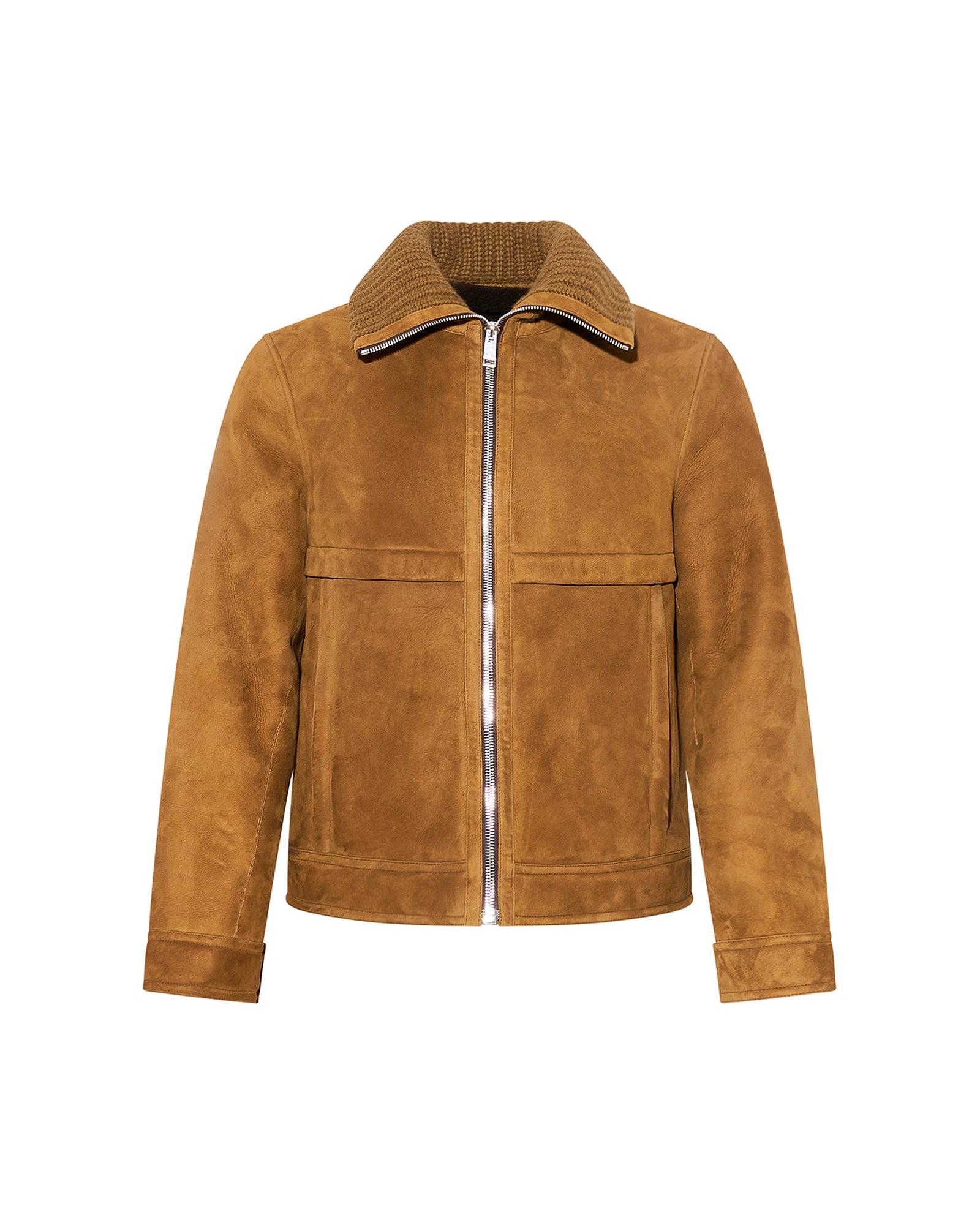Knit collar lambskin shearling jacket -Yves Salomon