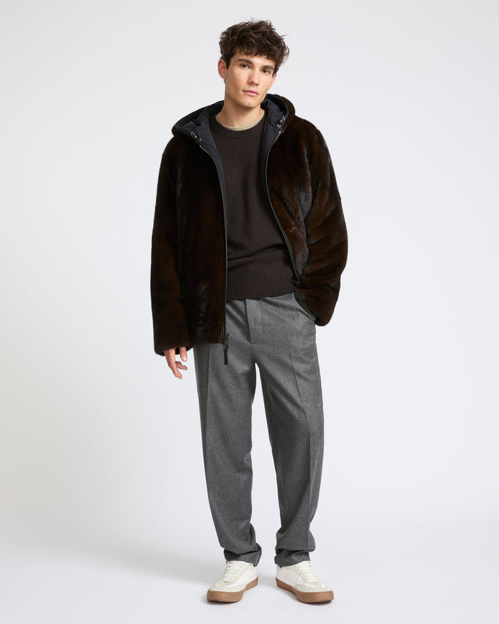 Reversible long-haired mink fur and technical fabric hooded jacket - Yves Salomon - New Fall Winter Collection