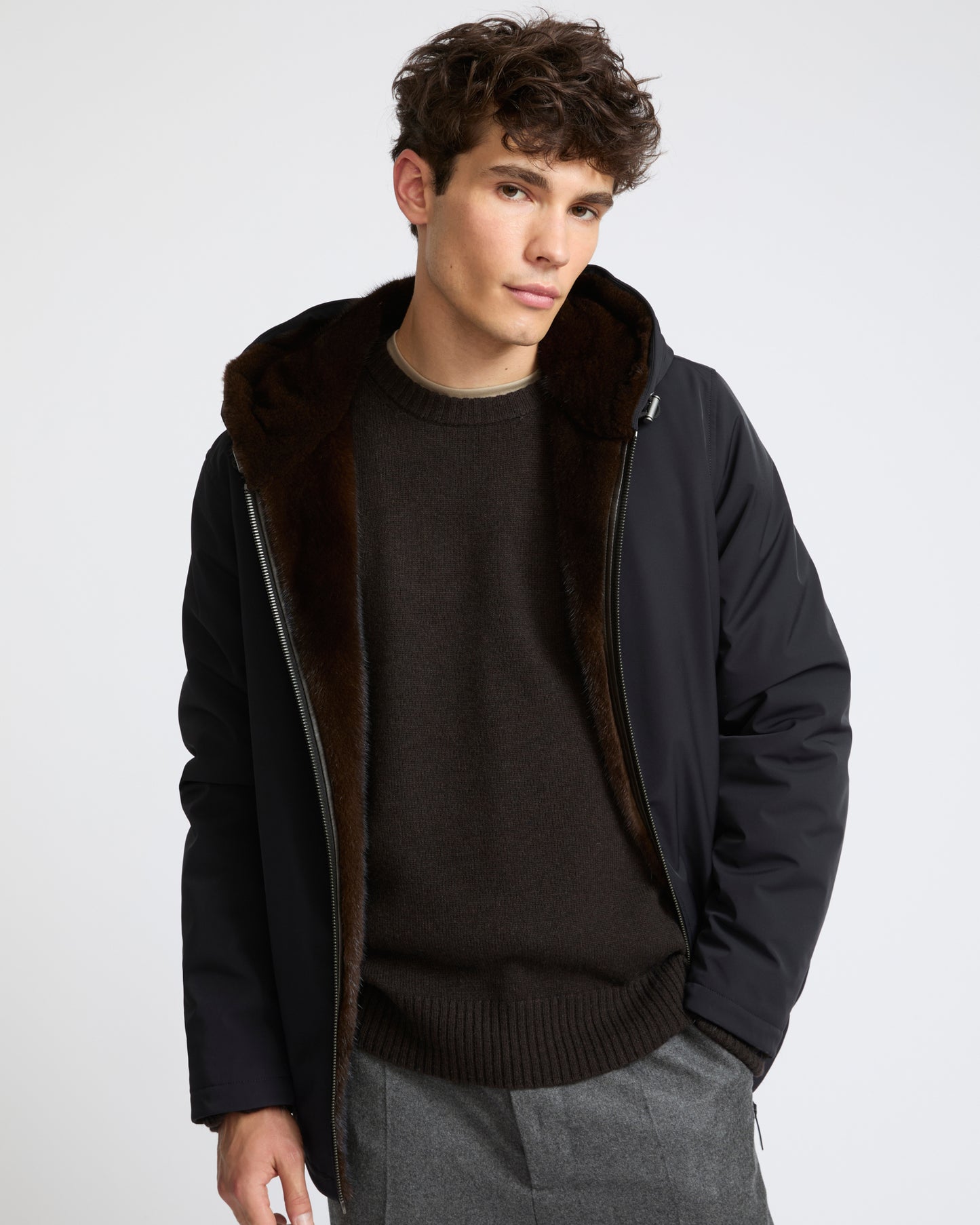 Reversible long-haired mink fur and technical fabric hooded jacket - Yves Salomon - New Fall Winter Collection