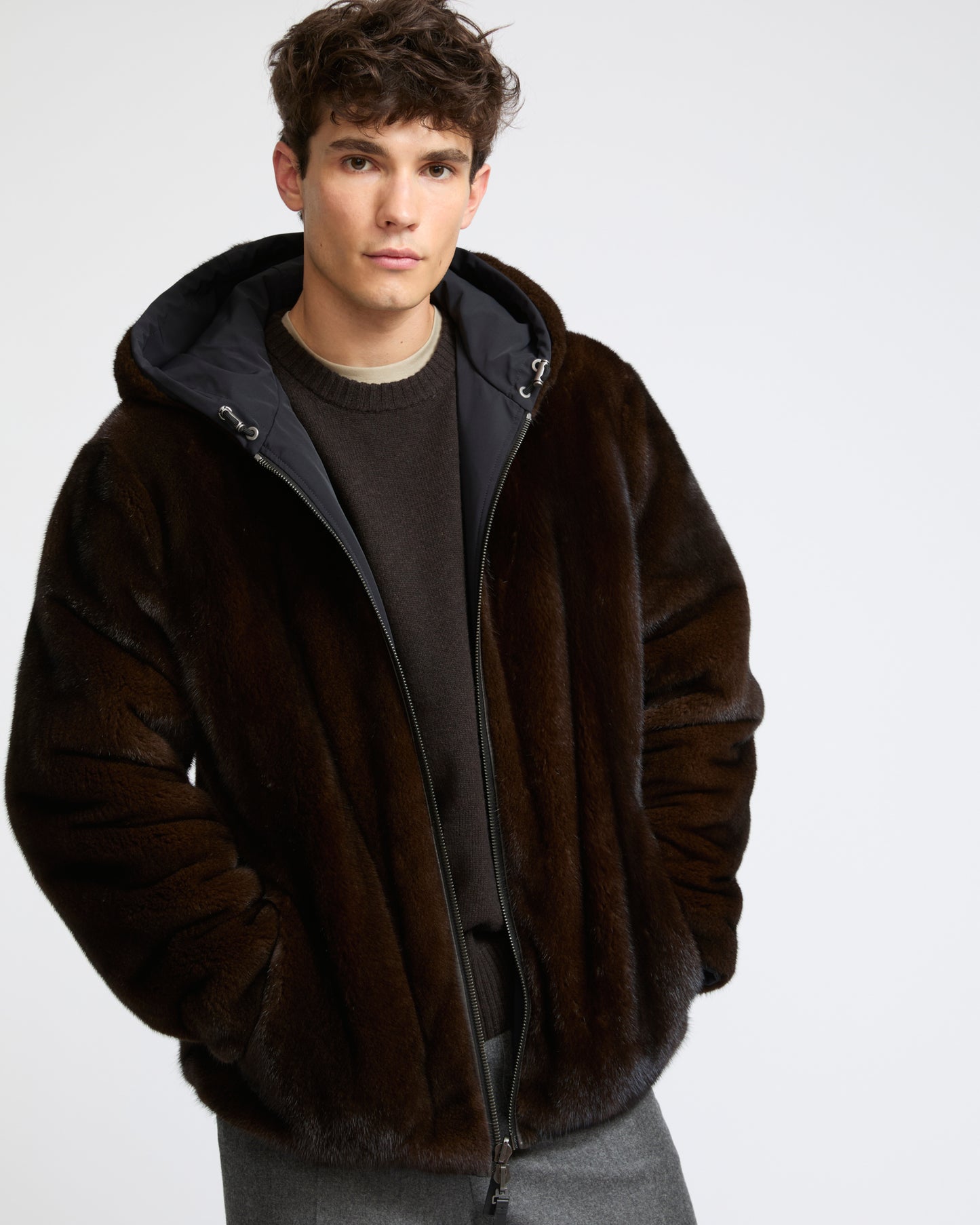 Reversible long-haired mink fur and technical fabric hooded jacket - Yves Salomon - New Fall Winter Collection