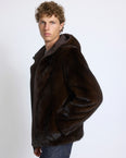 Reversible long-haired mink fur and technical fabric hooded jacket