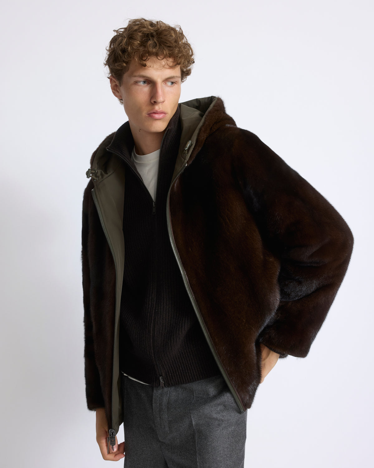 Reversible long-haired mink fur and technical fabric hooded jacket - Yves Salomon - New Fall/Winter Collection