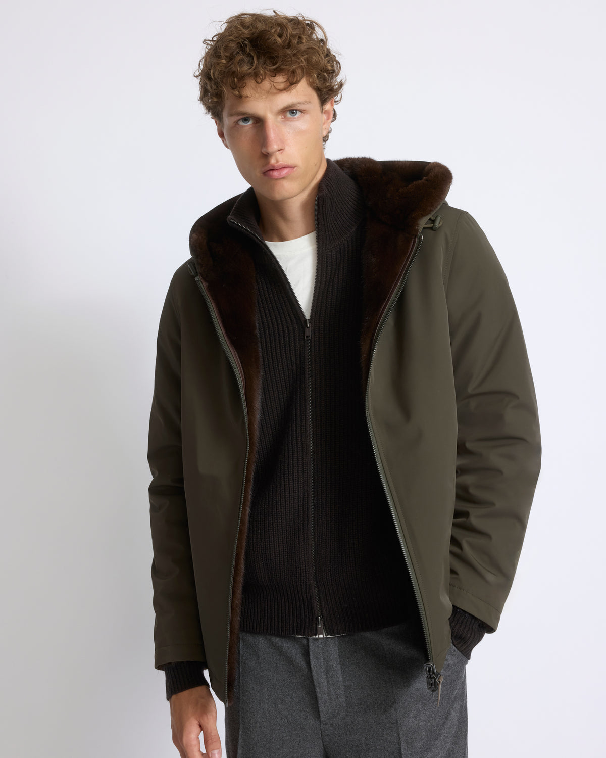 Reversible long-haired mink fur and technical fabric hooded jacket - Yves Salomon - New Fall/Winter Collection