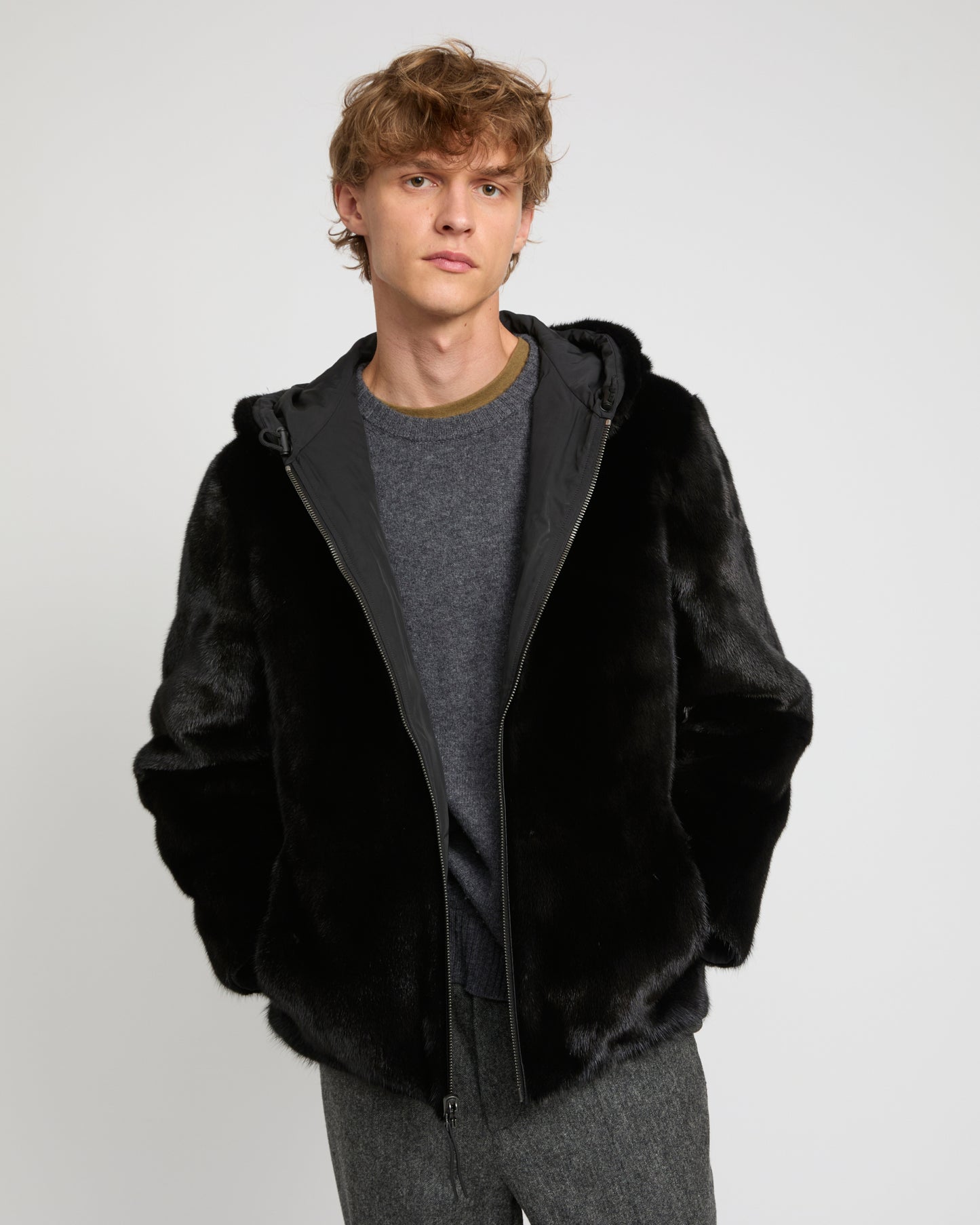 Reversible Hooded Jacket in Mink Fur and Technical Fabric -Yves Salomon