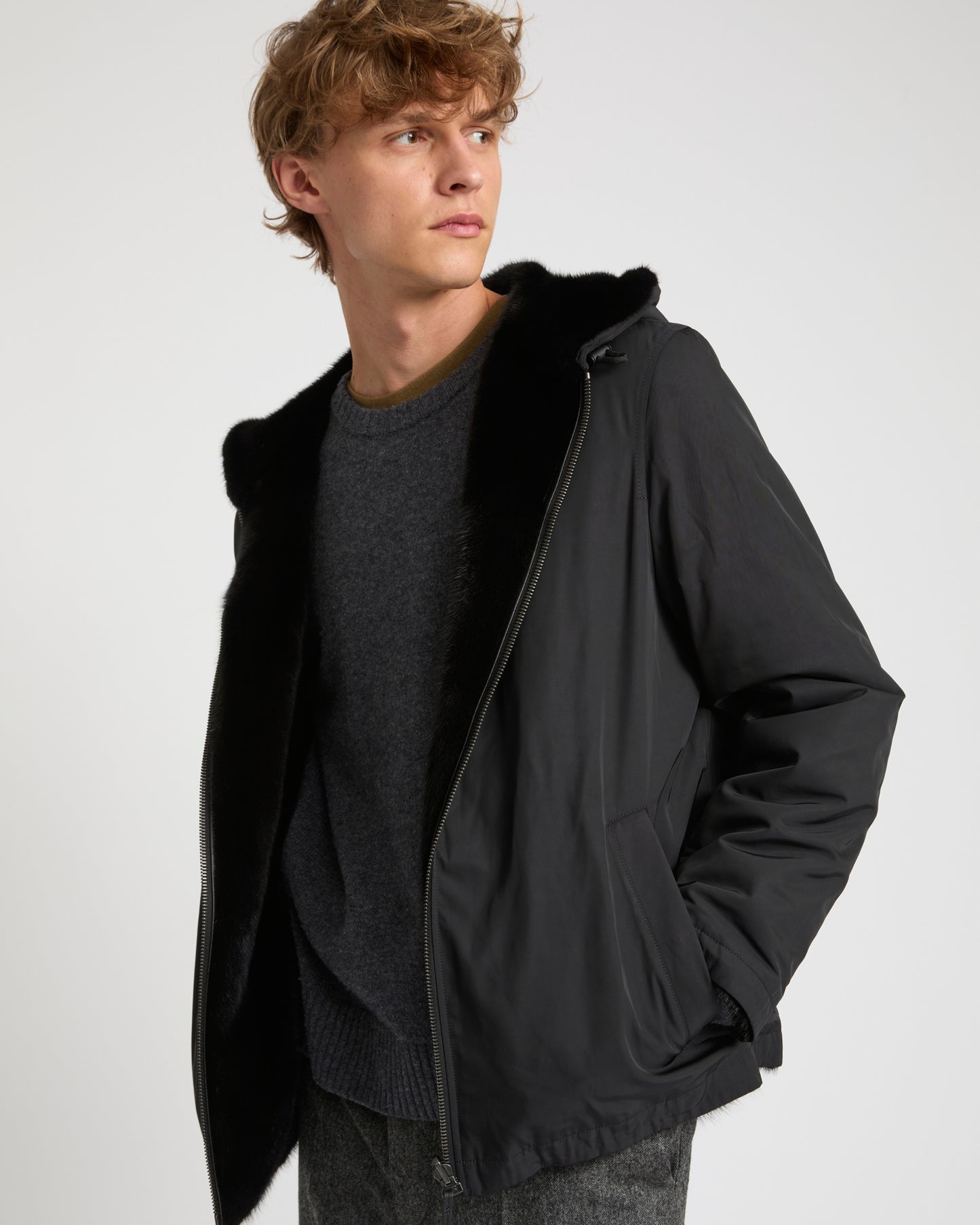Reversible Hooded Jacket in Mink Fur and Technical Fabric -Yves Salomon