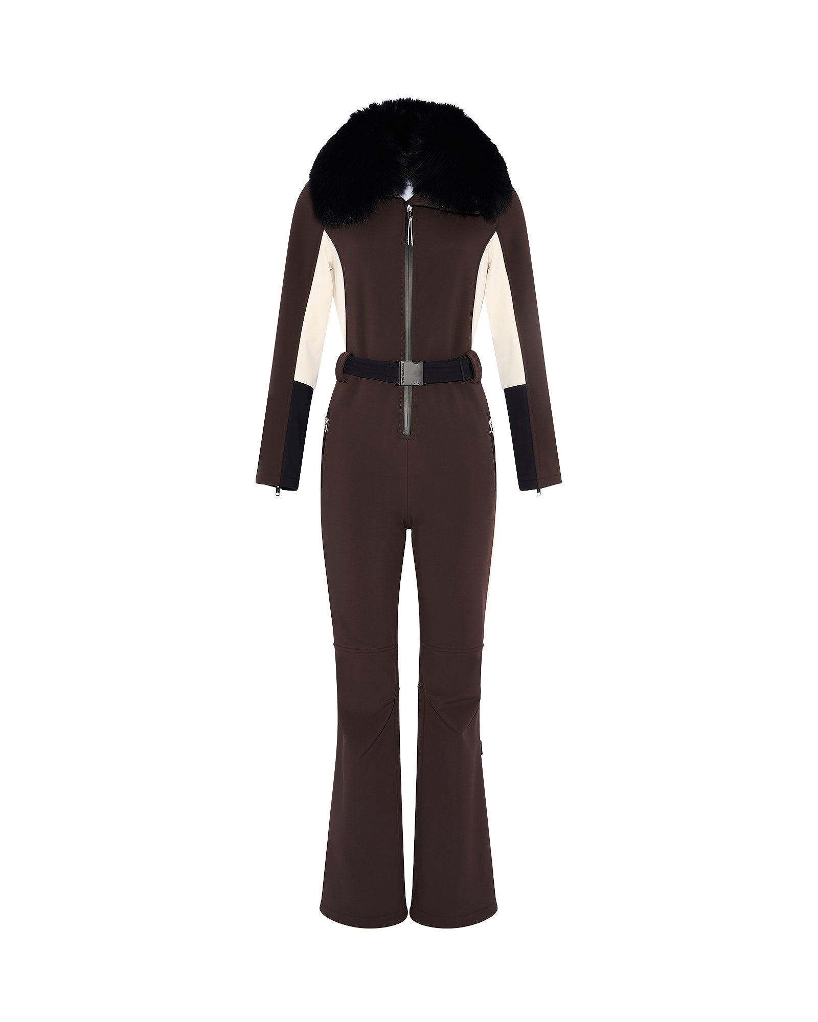 Softshell fabric jumpsuit with detachable fox fur collar -Yves Salomon
