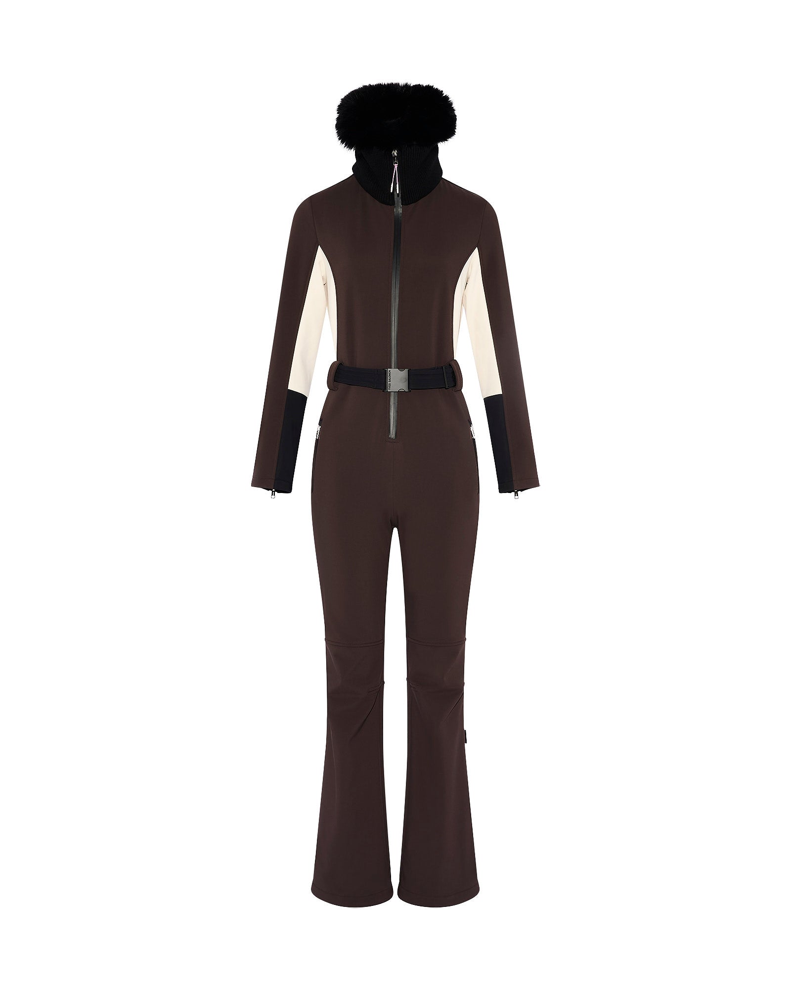 Softshell fabric jumpsuit with detachable fox fur collar -Yves Salomon