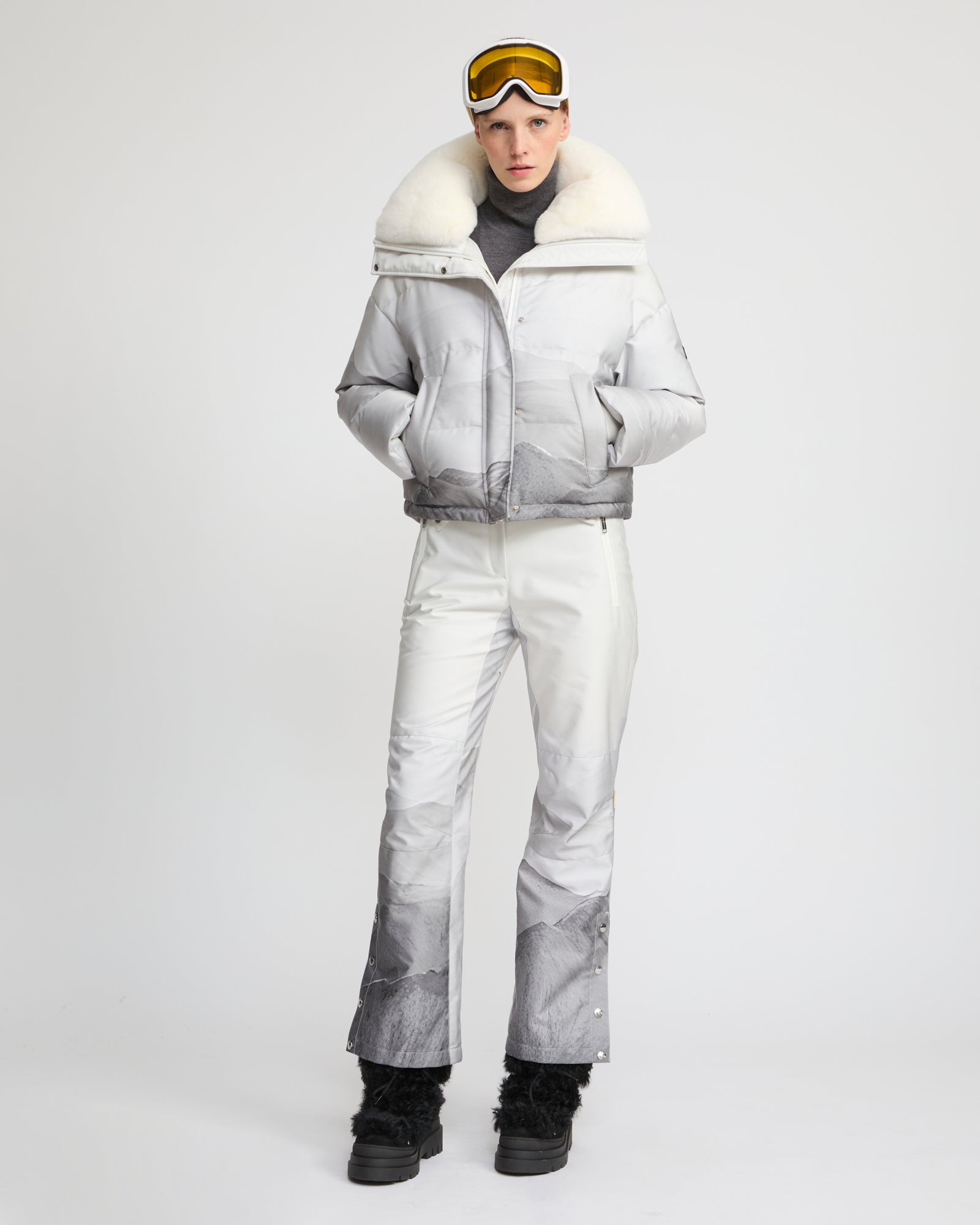 Short down jacket in waterproof fabric and Rex rabbit fur trim -Yves Salomon
