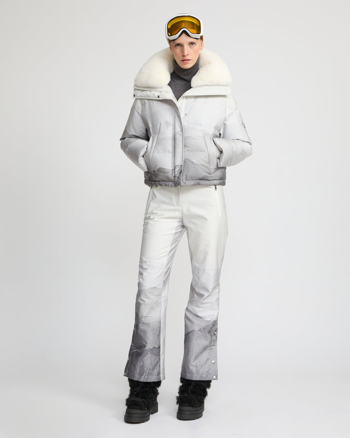 Short down jacket in waterproof fabric and Rex rabbit fur trim -Yves Salomon